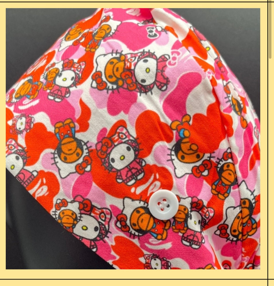 Satin lined scrub caps with a matching badge reel