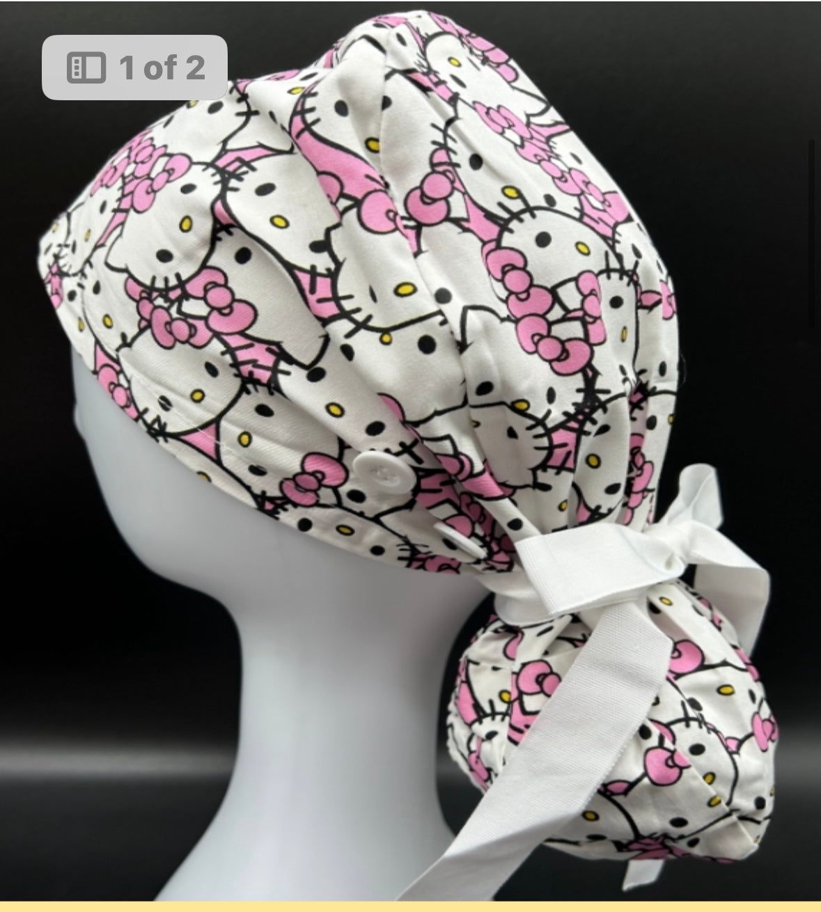 Satin lined scrub caps with a matching badge reel